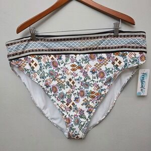 Freshwater Boho Babe Floral High Leg Banded Bikini‎ Bottoms 3X  NEW Swimwear